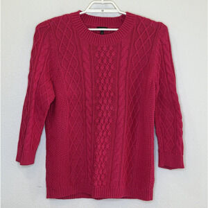 Talbots Cable Knit Sweater Womens Size XL Dark Pink Long Sleeve Crew Neck Cozy